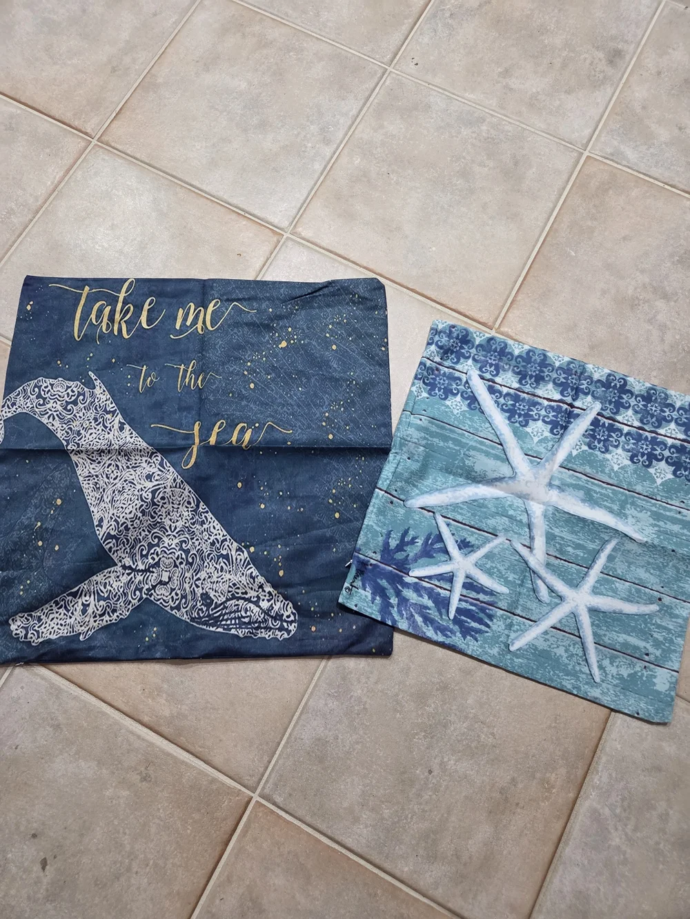 Coastal Whale & Starfish Decorative Pillow Covers - Blue